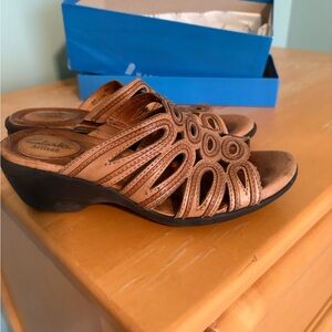 Clarks Brown Artisan Mules